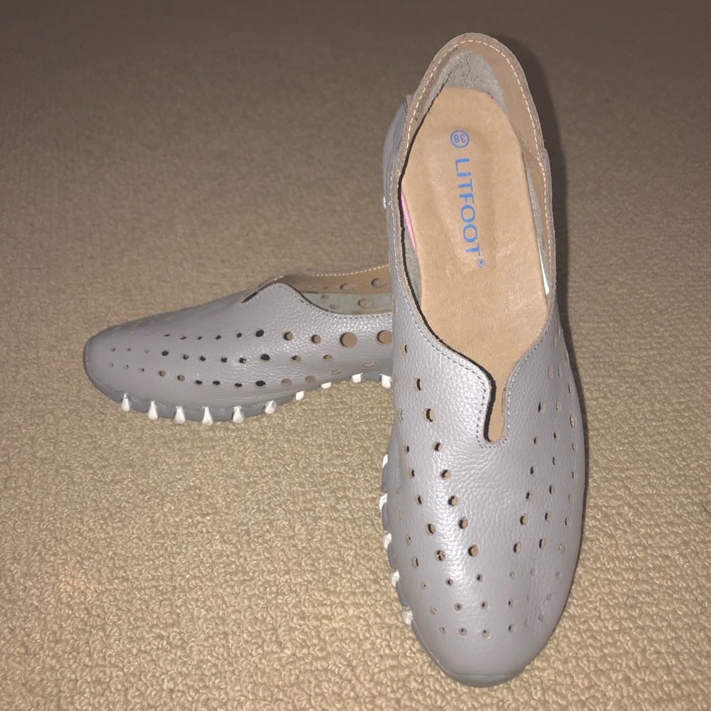 LITFOOT, Style LF9010-4, Gray, Leather Sneakers, EU 38 (US 7.5-8)